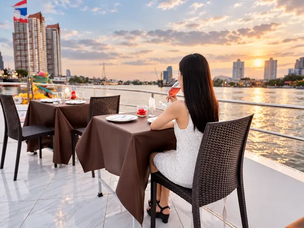 บรรยากาศ Unicorn Cruise โซนหัวเรือ-ริม ชมวิวพระอาทิตย์ตกเหนือแม่น้ำเจ้าพระยาอย่างใกล้ชิด